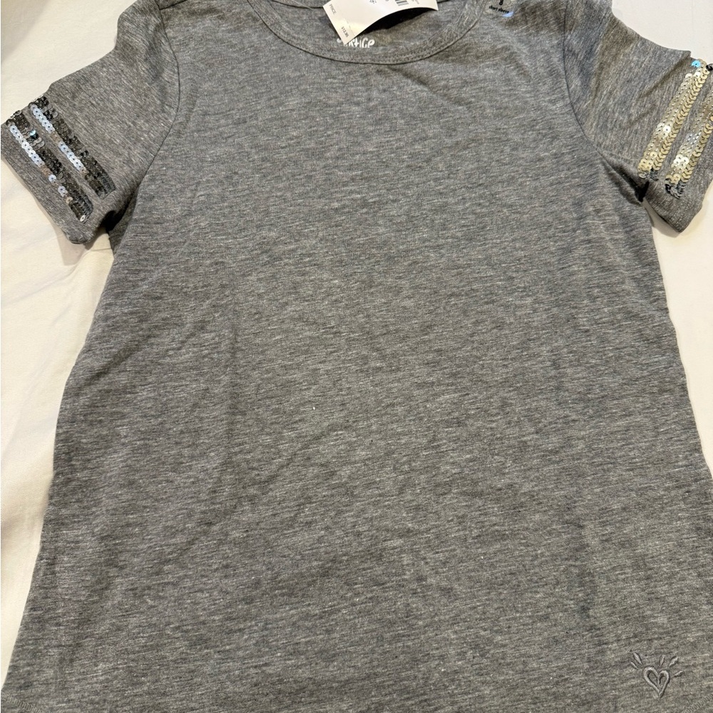 Gray Sequin Sleeve Kids Shirt‎